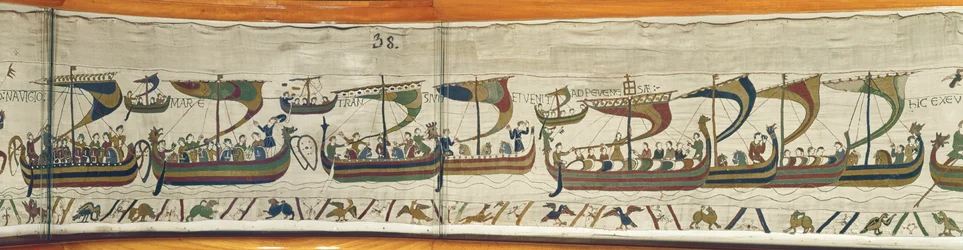 Die normannische Invasionsflotte überquert den Kanal, Teppich von Bayeux
